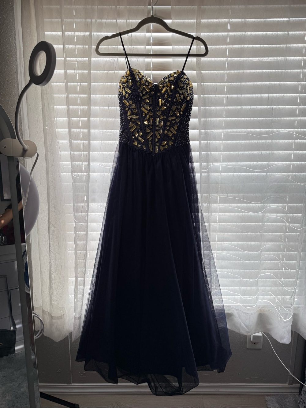 Bee Darlin Navy Blue Yellow Bedazzled Corset Top Gown | Size 1/2